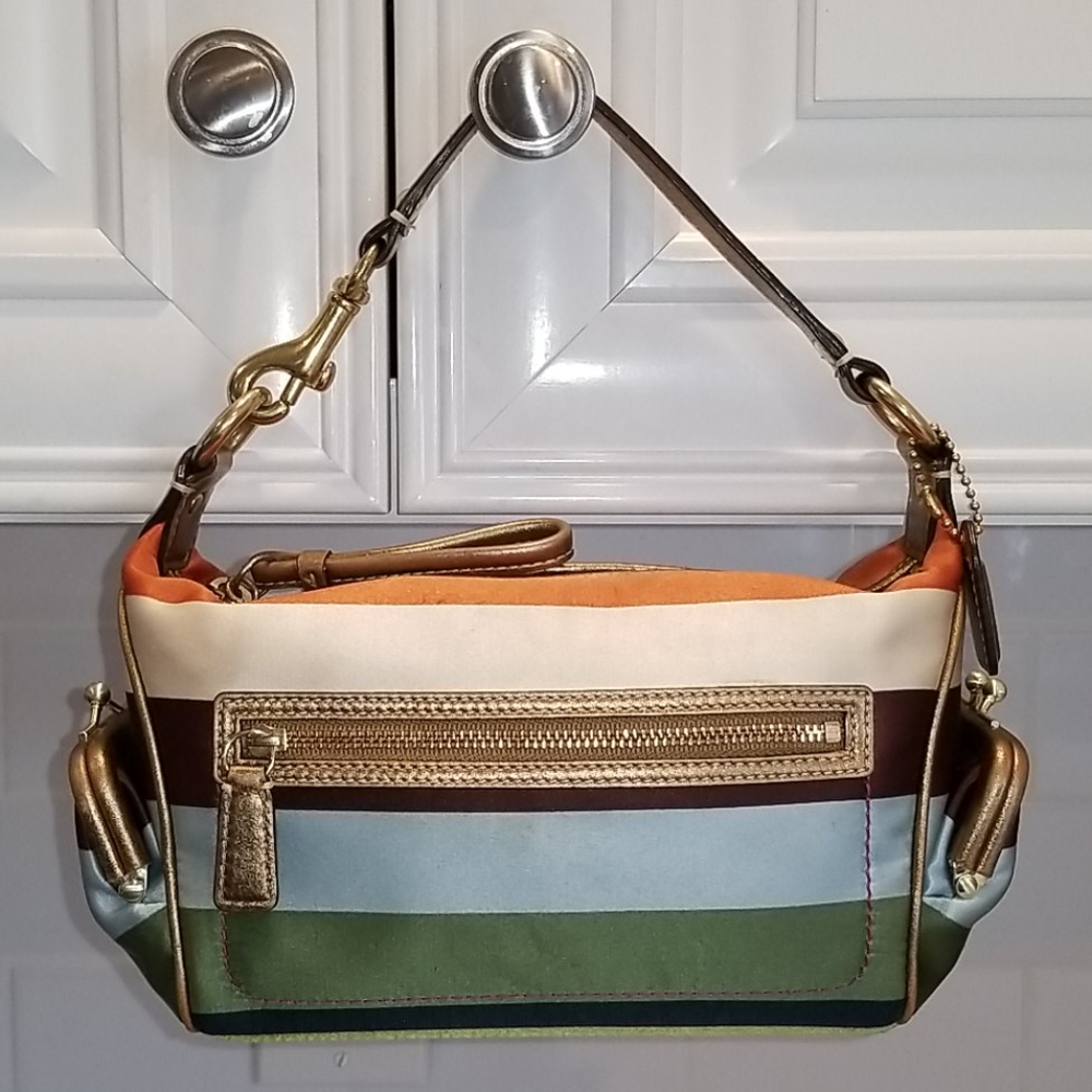 Coach RARE Striped Dual EW Kisslock Mini Hobo Bag